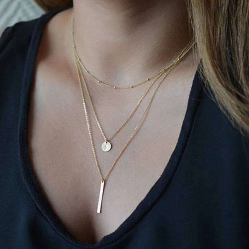 Hot Fashion Women's Jewelry Collar European Simple Gold Color Multi Layers Bar Coin Necklace Clavicle Chains Gifts 2024 H260312