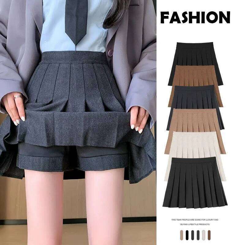 Autumn Winter Woolen Pleated Skirts Women New Korean High Waist Slimming Mini Ladies Preppy Style Side Zipper A-Line Skirt Z260314