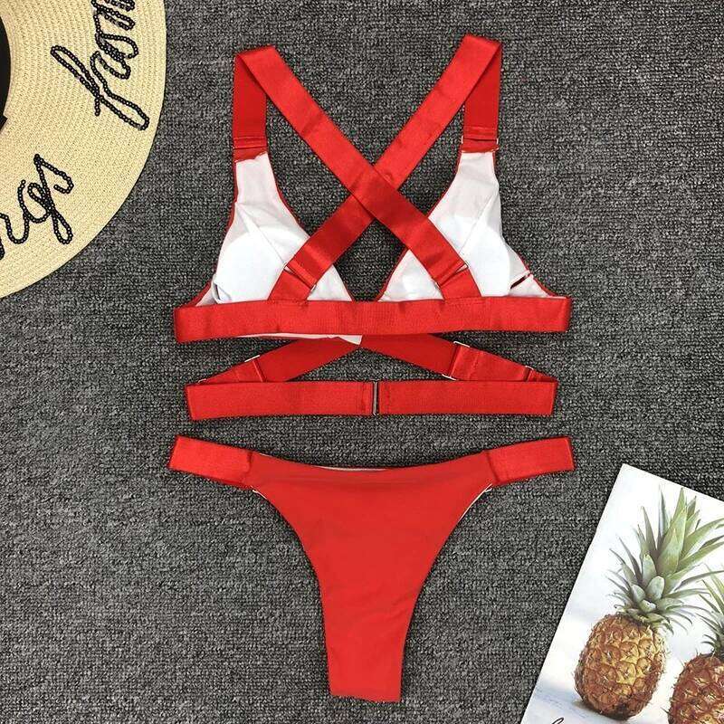 Adjustable Bandage Thong Bikinis Women Swimsuit 2023 Female Black White Red Green Swimwear Criss-Cross Bikini set Bathing suits Y260303