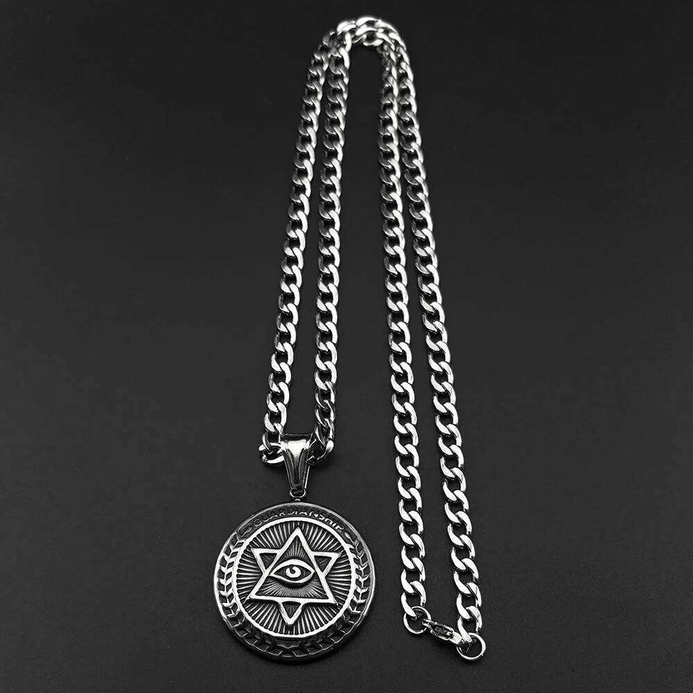 Jewish Israel Star David GUARDIANSHIP Necklace Women Men Stainless Steel Eye of Providence Judaica Hexagram Chain Jewelry H260312