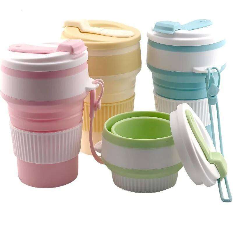 350ml Silica Gel Collapsible Cup Reusable Leakproof Travel Coffee Mug Foldable Portable for Hiking Camping Office Heat Resistant Z260314