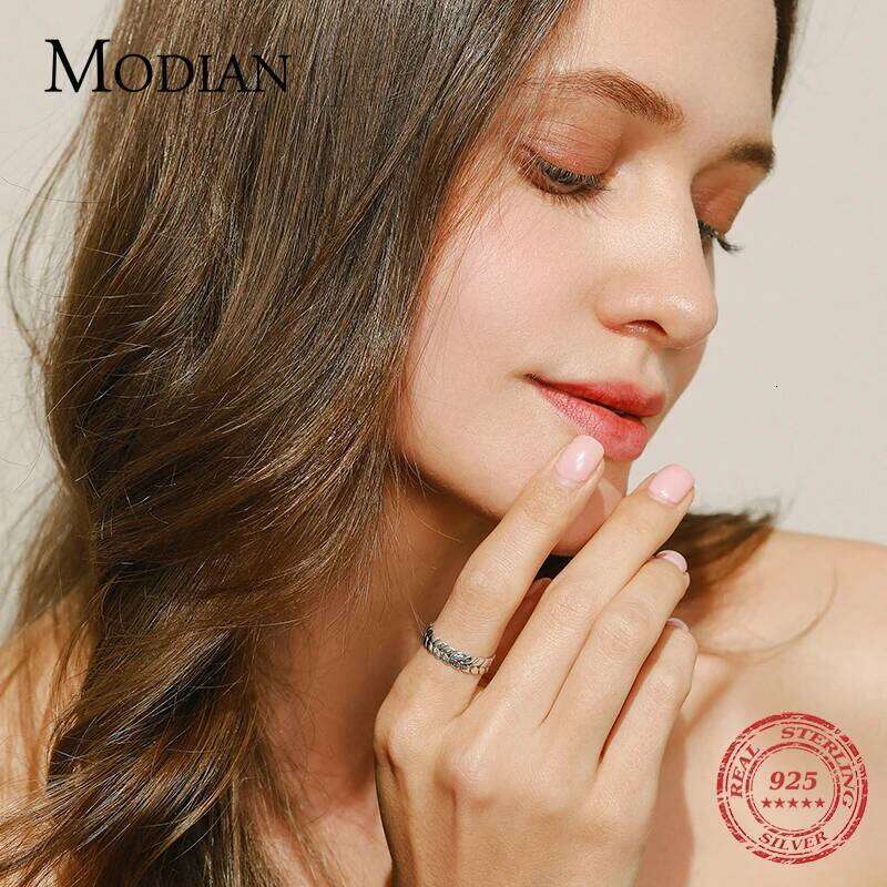 MODIAN 925 Sterling Silver Simple Stackable Wheat Finger Rings For Women Lucky Leaves Original Fine Jewelry Fashion Party Ring H260312
