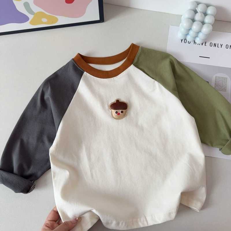 Women's T-Shirt Children's Autumn New Style Boys' Color-Block Raglan Sleeve T-Shirt Top Cartoon 3D Versatile Base Shirt for Kids and Ba