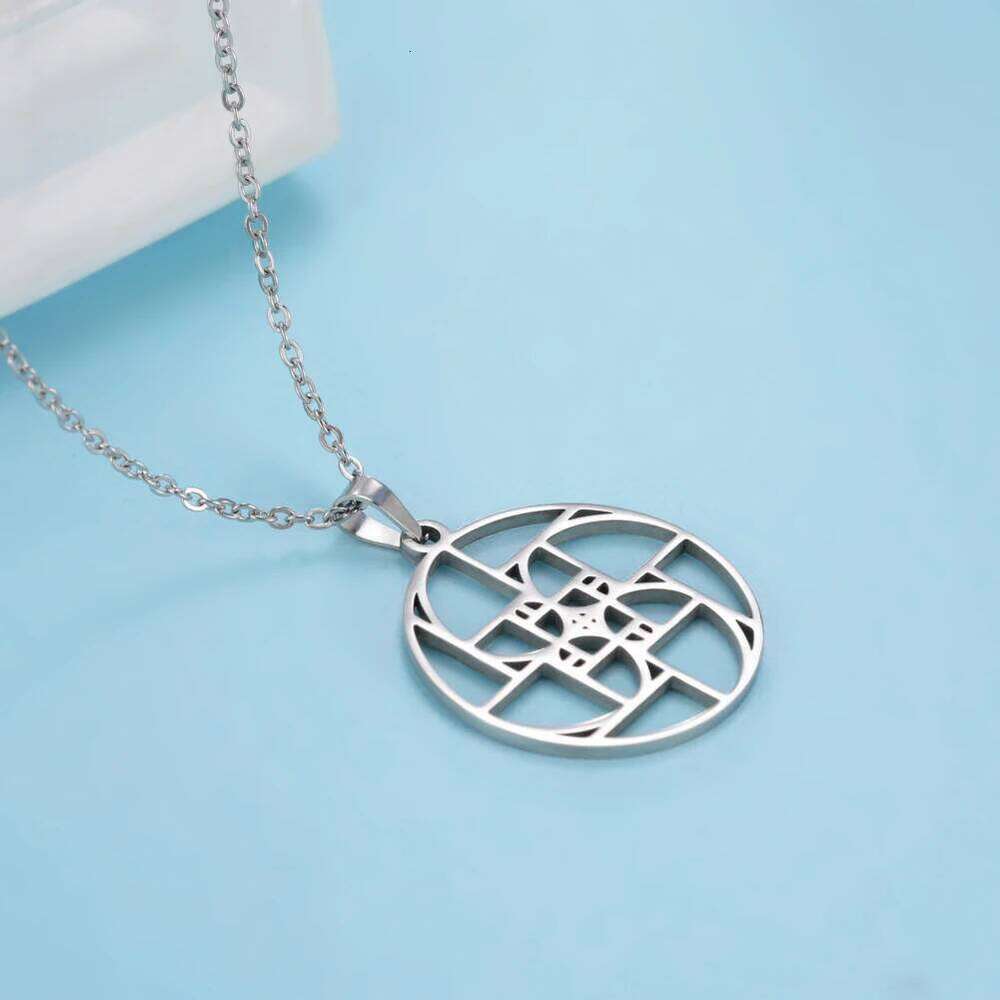 Skyrim Fibonacci Spiral Circle Triangle Golden Ratio Geometry Pendant Stainless Steel Women Choker Necklace Jewelry H260312