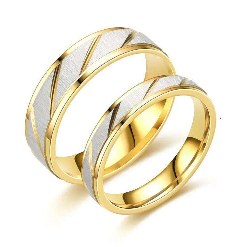 Fashion Stainless Gold Color Wave Pattern Couple Titanium Steel Wedding Engagement Promise Ring Jewelry Gift H260312