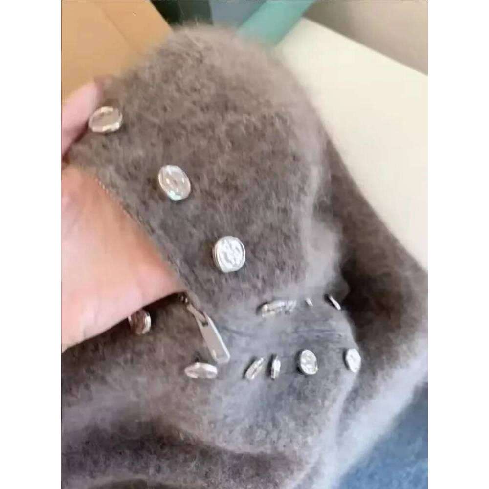 Fluffy Knitted Cardigan Sweater Double Breasted Stand-up Collar Knitwear Women Autumn High-end Lazy Zipper 2000s Y2k Knit Top Z260314