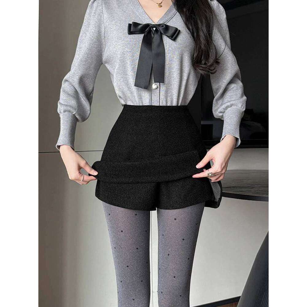 Autumn Winter Gray Thicken Women's Woolen Pencil Skirt High Waist Casual Slim Sexy Split Mini Short Skirts Lady Z260314
