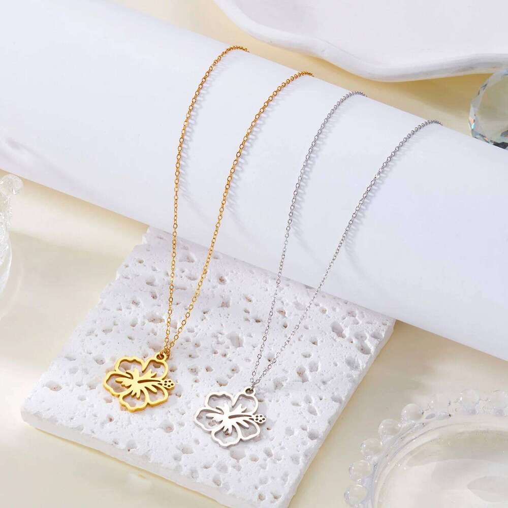 Stainless Steel Hollow Flower Pendant Necklace for Women Girls Gold Color Choker Chain Party Collar Jewelry Friends Gift H260312