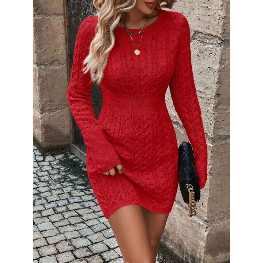 2025 Autumn Winter Women Sweater Dress O-neck Long Sleeve Bodycon Mini Dresses Casual Slim Female Knitted Outwear Z260314