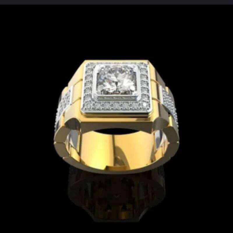 Hot Sale Popular Inlaid Crystal Wide Face Style Men's Banquet Business Male Ring Jewelry Size 6-13 H260312