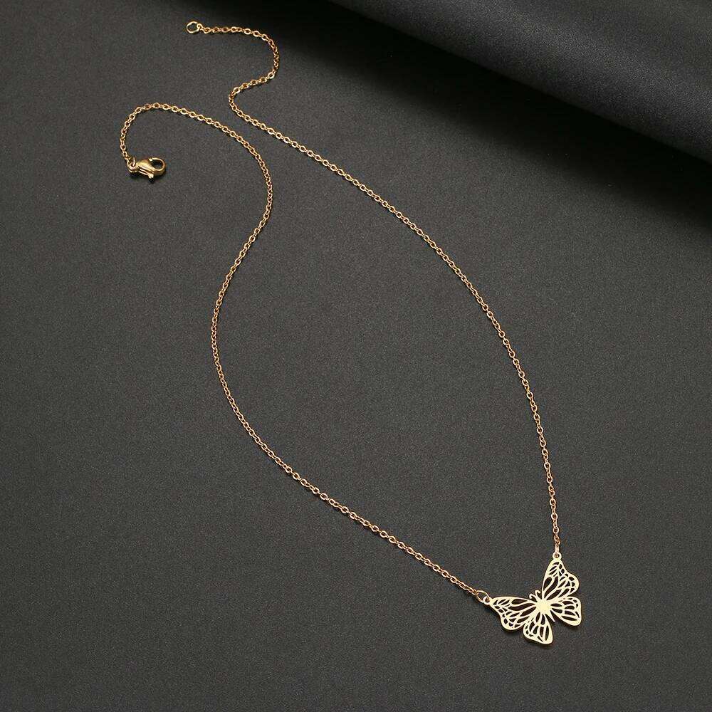 Stainless Steel Necklaces ly Gold Silver Color Butterfly Pendant Collar Chain Necklace For Women Jewelry Party Friends Gifts H260312
