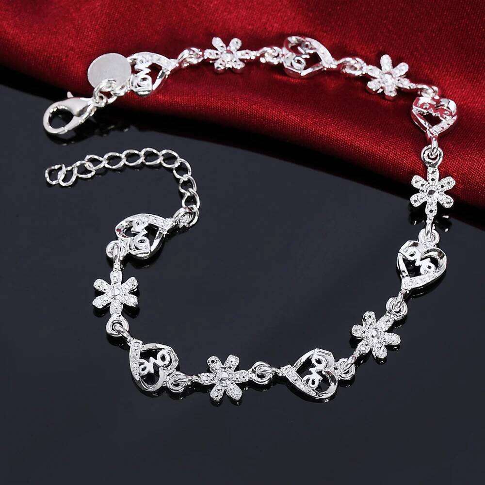 Hot fine 925 sterling silver Bracelet Fashion crystal romantic heart flower chain for woman wedding accessories jewelry Z260313