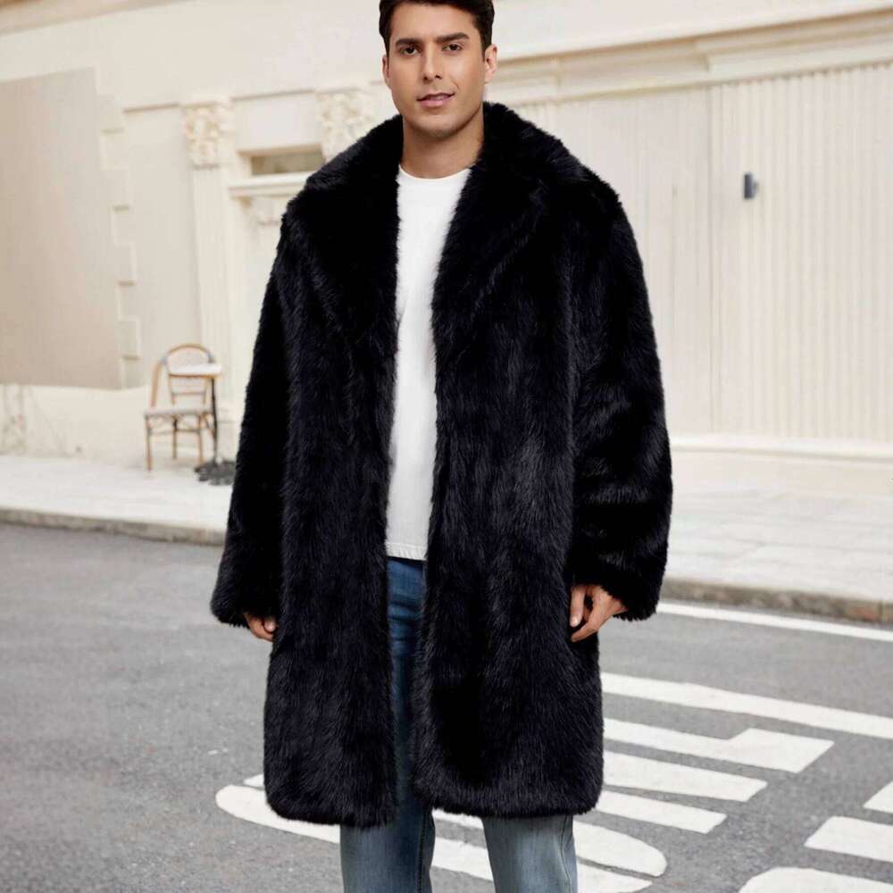 Men Faux Fox Fur Coats Thick Overcoats Jackets Long Sleeves Turn Down Collar Open Stitch Straight Maxi Casual 2025 Autumn Winter Z260313