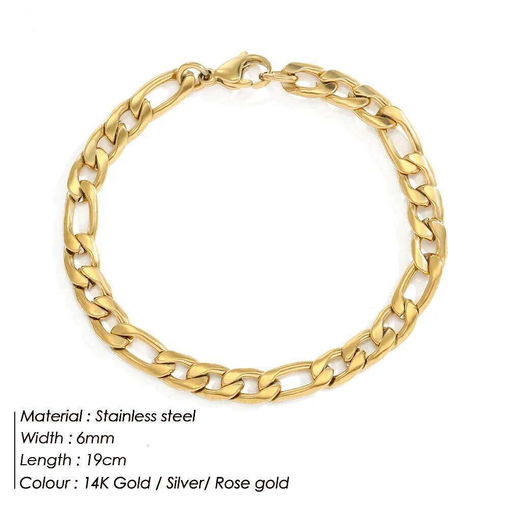 Couple Bracelet 4/6/8mm Figaro Chain Love Gift Men Jewelry Stainless Steel Party Accessories Women Stacking Bracelets Z260313