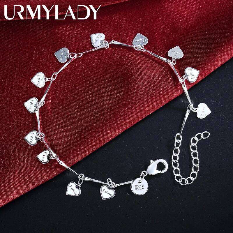 925 Sterling Silver Bracelets for Women LOVE Heart card Chain Fashion Wedding Party Girl student Christmas Gifts fine Jewelry Z260313
