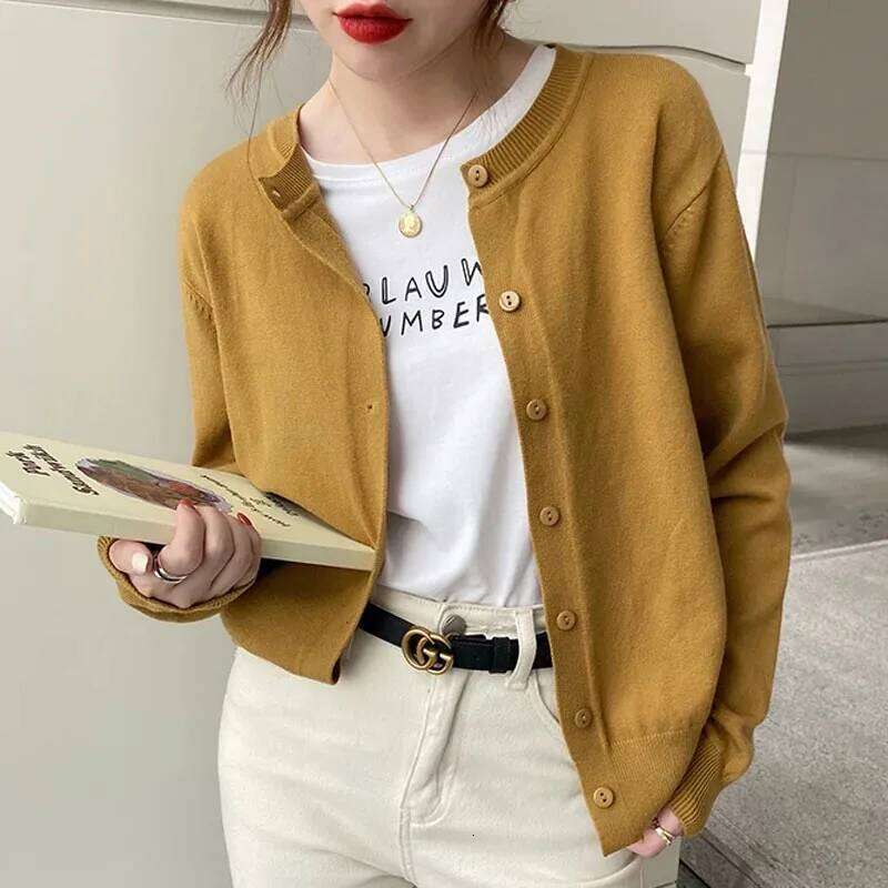Knitwears White O-Neck Knitted Cardigans New Long Sleeve Knit Sweater Cardigan Women Tops Sueter Feminino Q822 Z260313