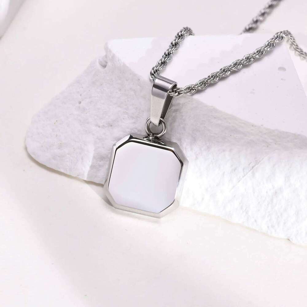 Vnox A-Z Initial Letters Men Necklaces, Geometric Pendant with Box Cuban Rope Chain, Stainless Steel Square Simple Collar H260312