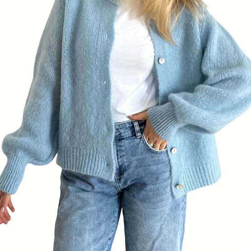 Autumn Leisure O-neck Outerwear Solid Color Cardigan Fashion Long Sleeve Women's Sweater Soft Knit Tops Z260313