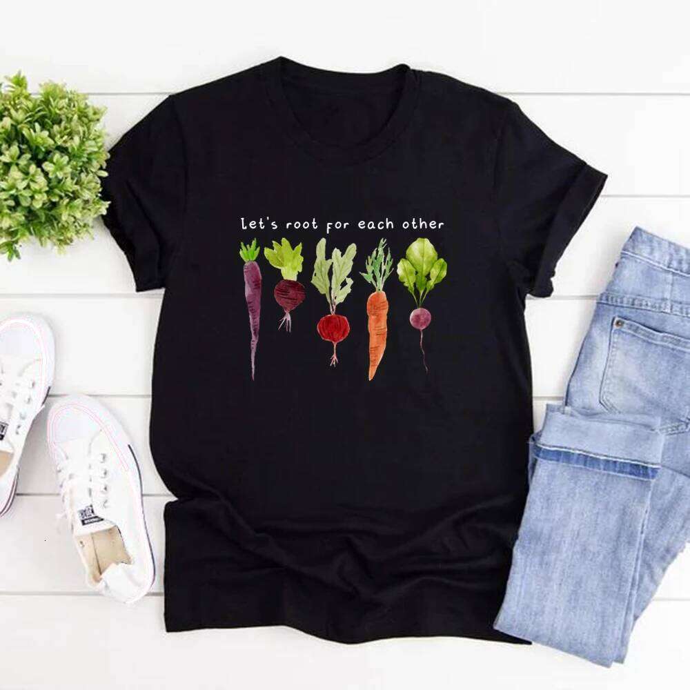 Lets Roots for Each Other Vegetable T-Shirt Uplifting T Shirt Unisex Short Sleeve Tshirt Vintage Gardening Tee Retro Women Tops Z260314