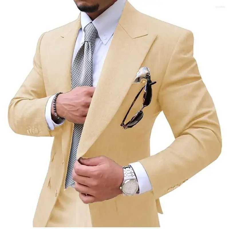 2 Pieces Mens Suits Mens Suit Causal Slim Fit Prom Noble Champagne Grey Blazer Formal Business For Wedding Groom Tuxedos M260313
