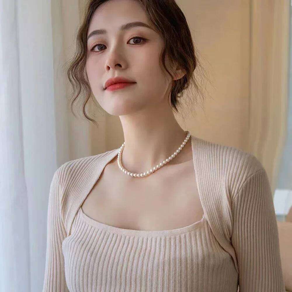 2025 Trend 4/6/8mm White Pearl Chokers Necklace Clavicle Chain For Women Classic Elegant Wedding Neck Jewelry Pendant Gift H260312