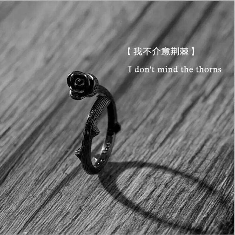 New Fashion Creative Popular Valentine's Day Diarrhea Black Rose Elegant Female Opening Rings R149 H260312