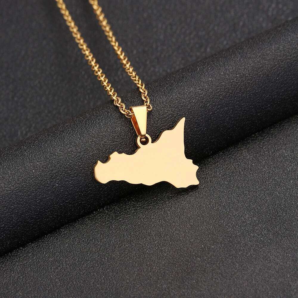 Fashion Italy Sicily Map Pendant Necklace For Women Men Gold Silver Color Stainless Steel Italian Sicilia Jewelry Gifts H260312