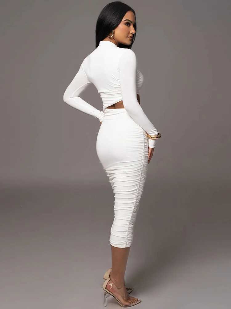 Casual Women Dress Fashion Sexy Solid Streetwear O-Neck Full Sleeve Hollow Out Sheath Long Elegant Bodycon Vestidos Robe FemaleT260316