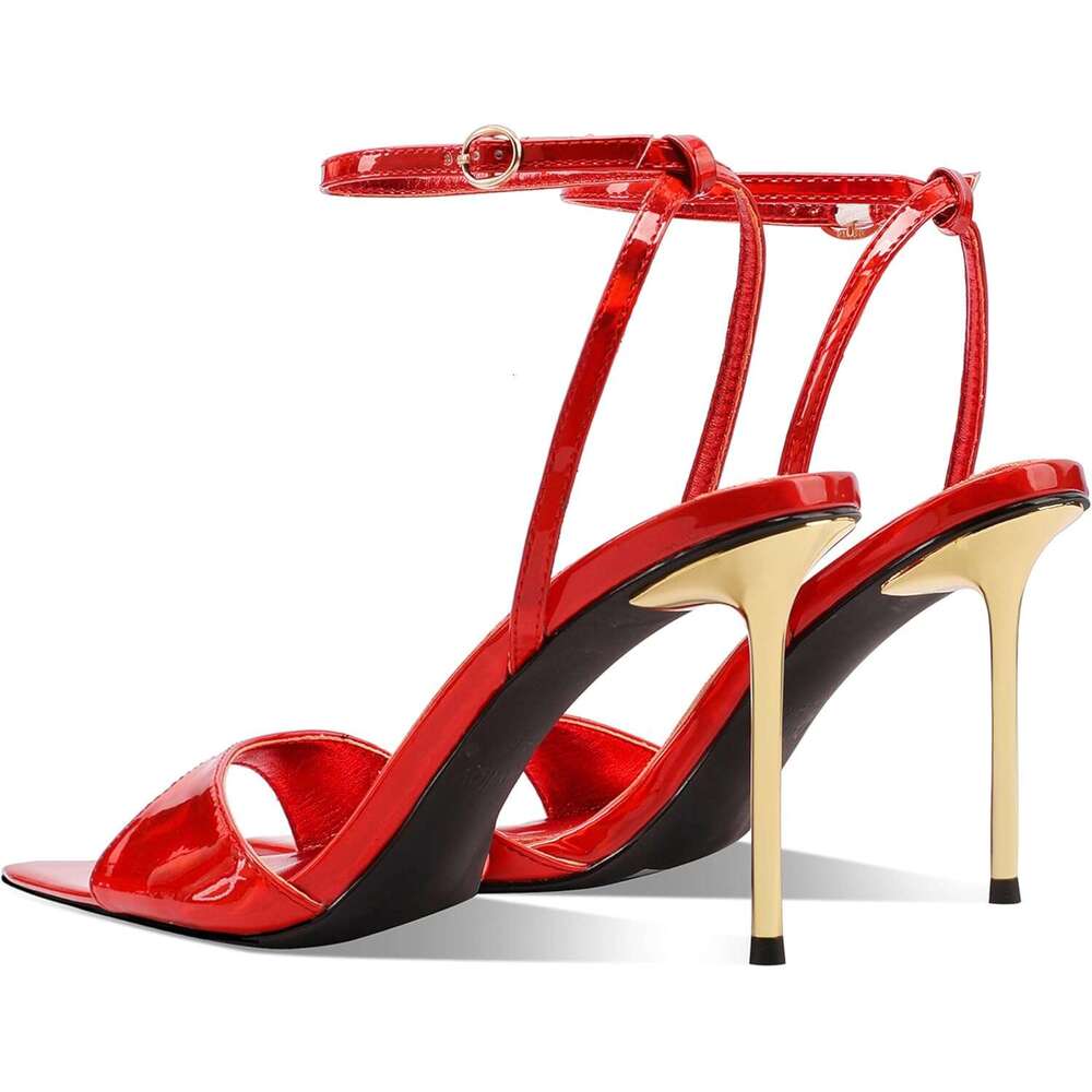 Women S Stiletto Open Toe High Heel Sandals With Ankle Strap Gold Metal Heel Sexy Dressy Heels For Party Wedding Evening And Night Out MOJIDASHU