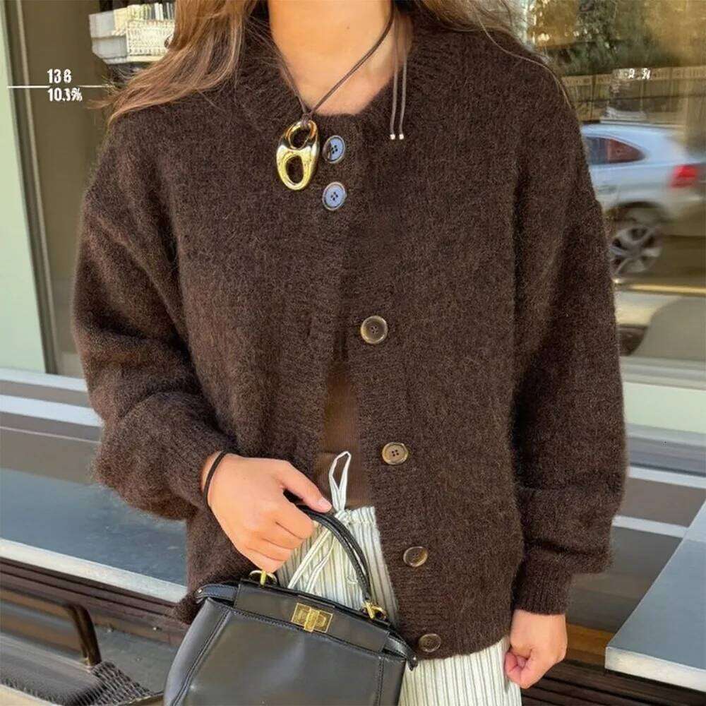 2025 Fall Winter New Fashion Women's Sweater Loose-fit Knit Cardigan Single-button Closure Solid-color Minimalist Top Jacket Z260313