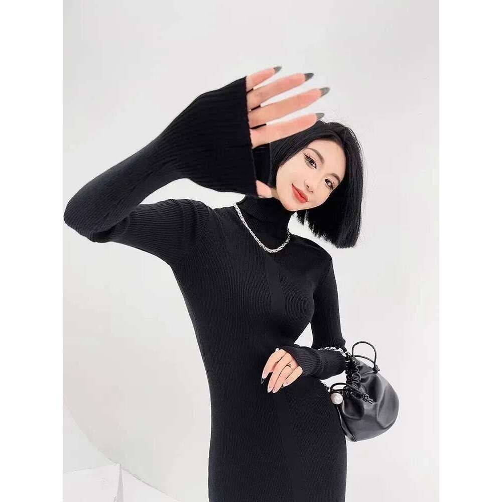 Dress Women Long Sleeve Casual Knitted Basic Maxi Vestidos Bodycon Sexy Turtleneck All-match Temper Seductive Korean Style Ins Z260314