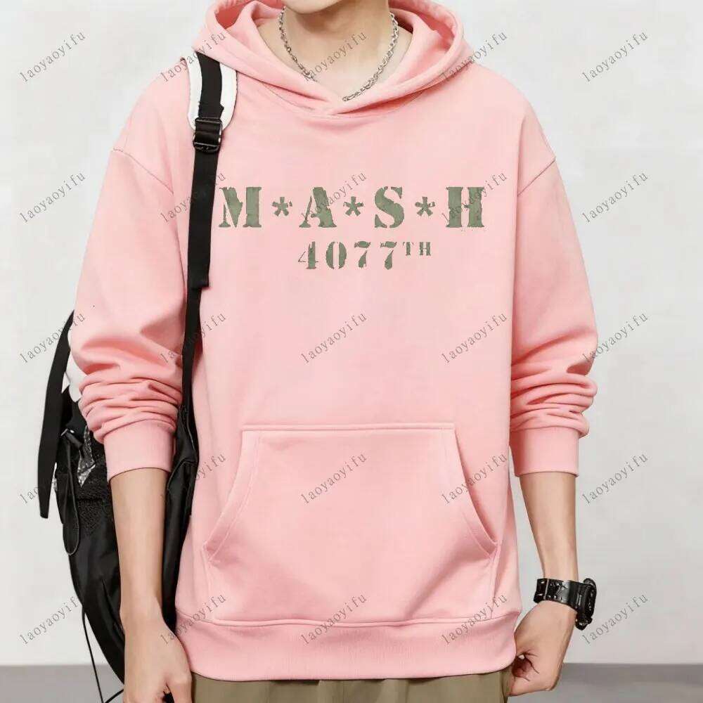 Mash Distressed Logo Hoodie Mens 4077 Licensed Classic TV Show Militarryy Green2025 High Quality Men Sportswear Simple Style Z260314