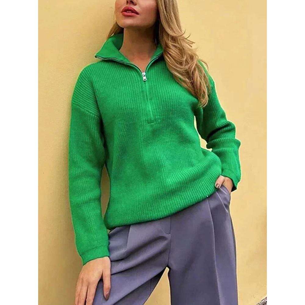 Elegant Turtleneck Zipper Women Fashion Loose Long Sleeve Knitted Pullover Casual Solid Winter 2025 New Sweater Z260313
