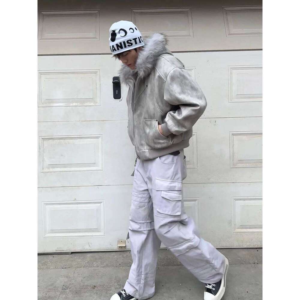 ReddaChic Faux Hooded Men's Bomber Jacket with Pockets Autumn Winter Full Zip Thicken Cotton Coat Fur Collar Outdoor Parkas Z260313