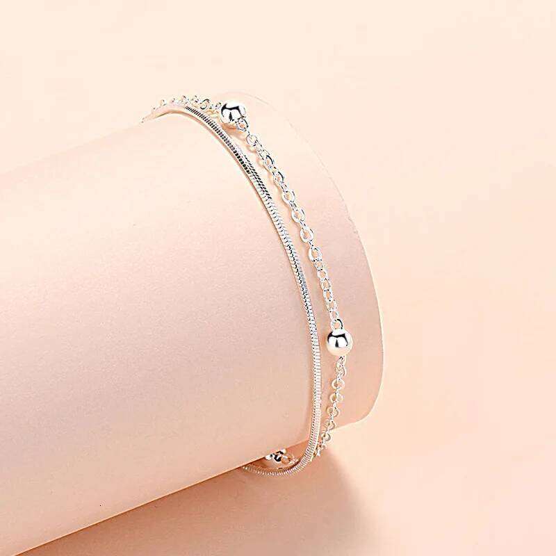 CIAXY Silver Color Double Layer Snake Bone Bracelet Female Interval Round Beads Bracelets Korean Small Fresh Jewelry Gifts Z260313