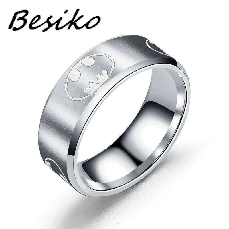 Besiko 8mm Bat Logo Black Rings Stainless Steel For Women Men Anime Fans Ring Jewelry Wholesale Dropshipping H260312