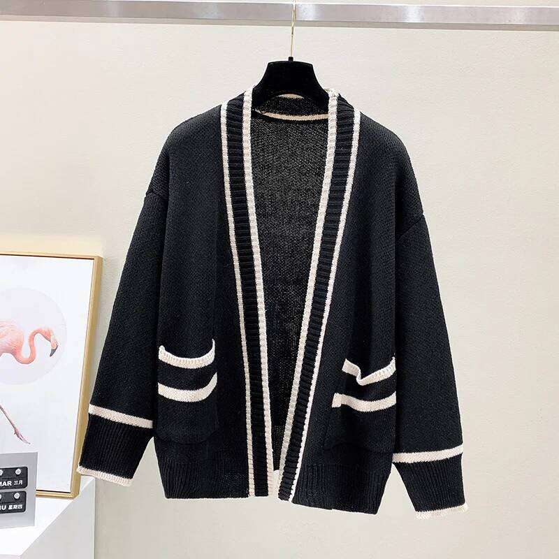 Varsity Cardigan Women Soft Knitted Open Front Sweater Jacket Cardi Collaege Student Girl Fall Winter Preppy Style Suter Ligero Z260313