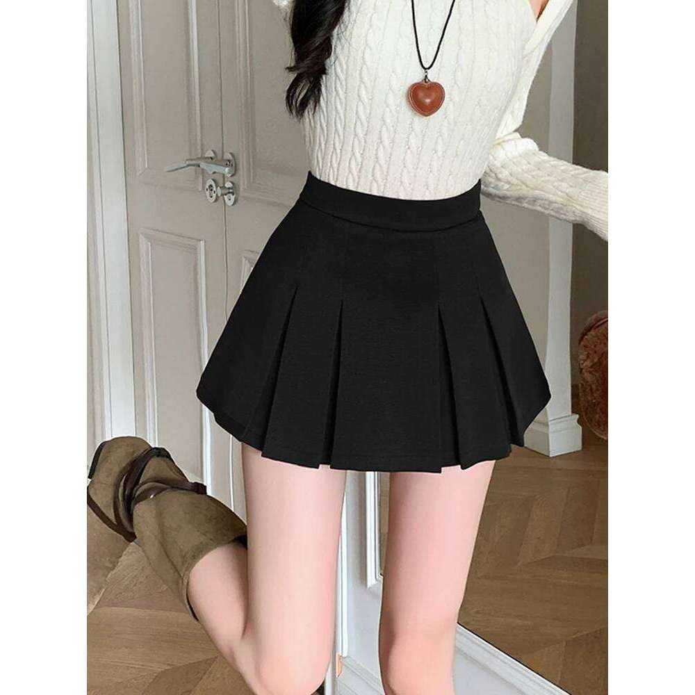 Coffee High-Waist Slit Chic Pleated Skirt For Woman Autumn Winter Street Thickening Japanese Cute JK Mini Skirts Z260314