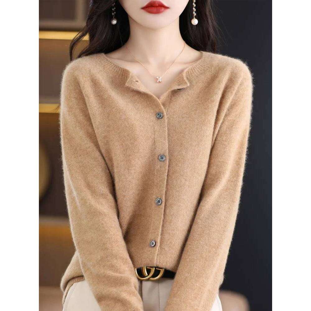 2026 Woman Clothing Soft Warm Solid Color Cardigan Autumn Winter Basics 100% Merino Wool Knitwear Grace Casual Lazy Top Classic Z260313