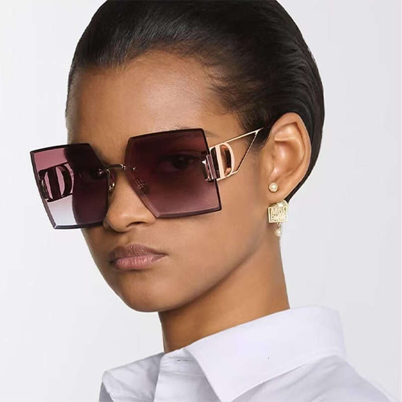 New European And American Fashion Diamond Cut Edge Rimless For Women Trendy Hollow Temple Large Frame Sunglasses Women's Glasses