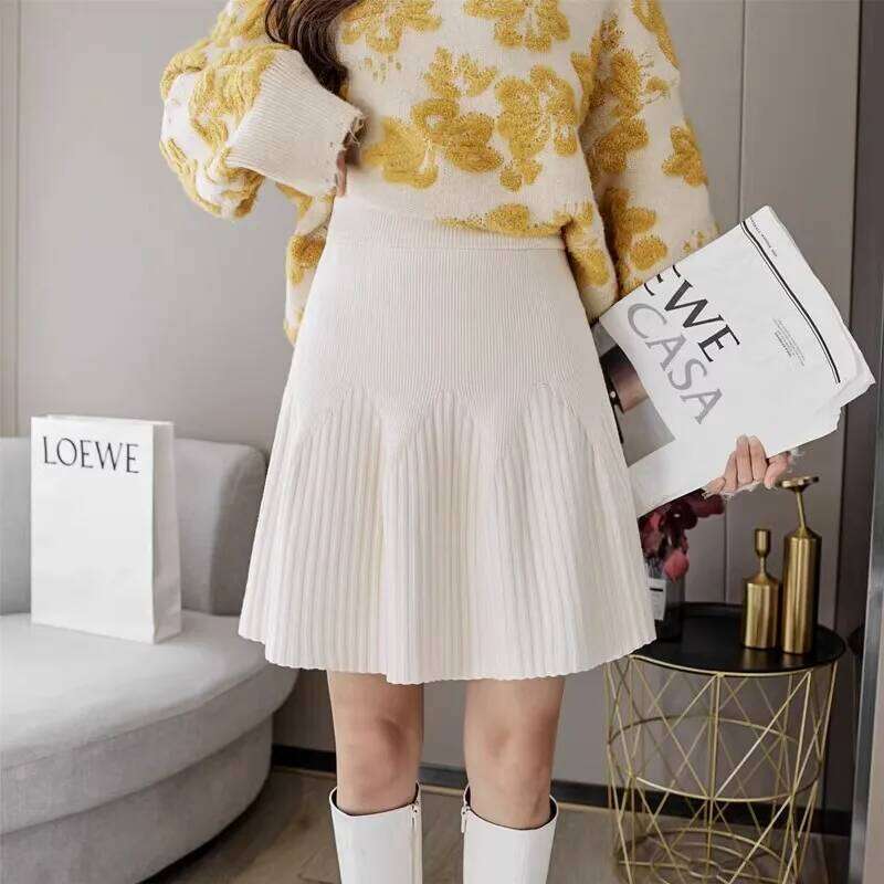Stylish Soft Ribbed Short Skirts Women Autumn Winter Warm Knitted Mini Temperament High Waist A-Line Pleated Skirt Woman Z260314