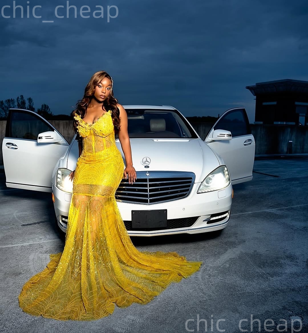 2K26 Yellow Prom Dress 2026 Mermaid Prom Dress Appliques Beaded Sweetheart Sequined Evening Dresses Birthday Party Formal Receiption Gowns Dresses ZJ0