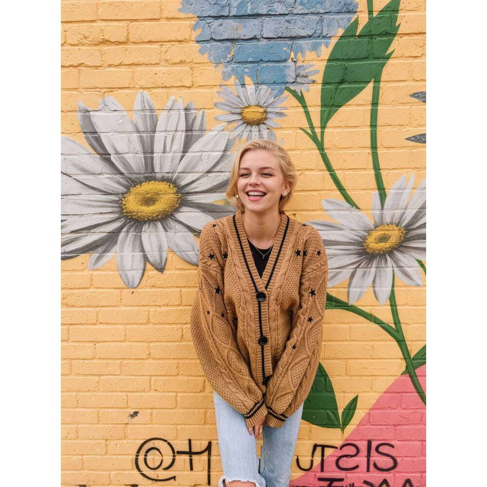 Unisex T.S Fearless Cardigan Knitted Brown Valentine Gift Versatile Z260313