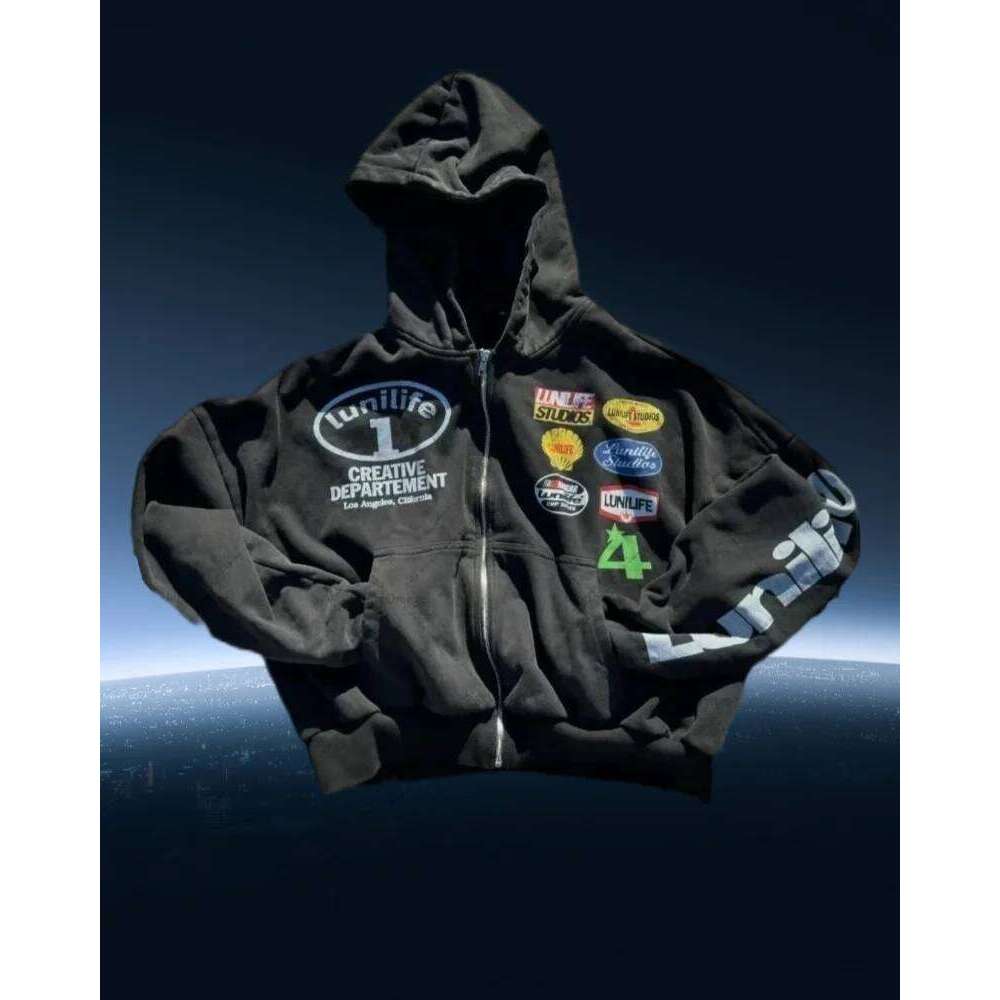 New zip up hoodies Y2K Harajuku Punk Casual Clothes Trend Streetwear American Vintage Badge Print Zipper Hoodie for Men Z260315