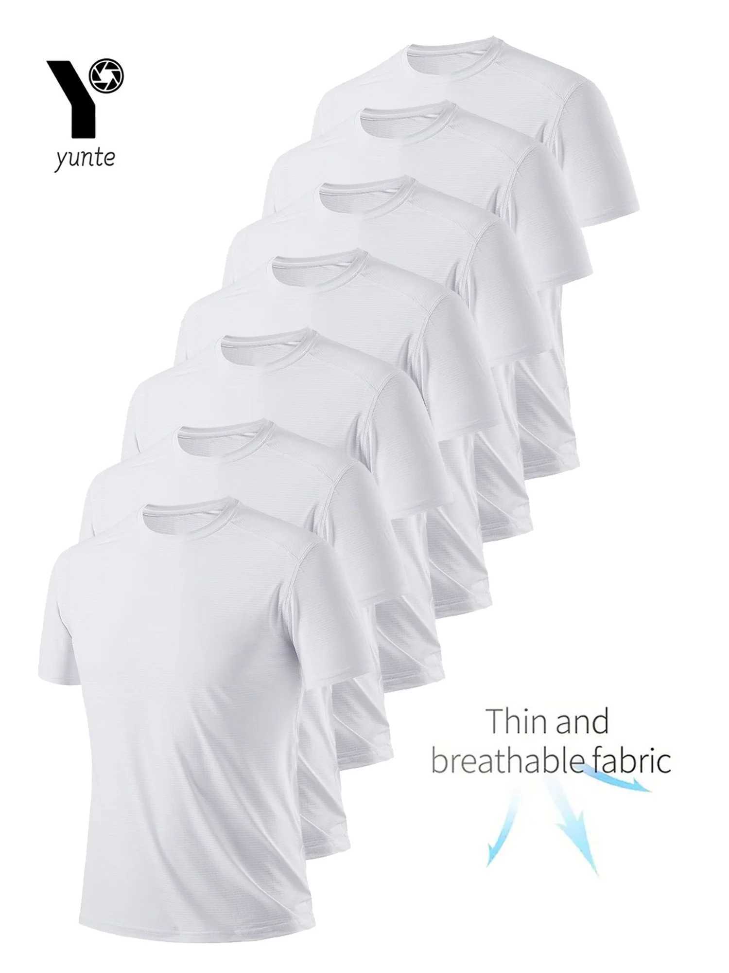 Round Neck T-Shirt 7-Piece White Ultra-Light Mens Quick-Drying Breathable Sweat-Absorbent Shirt Suitable for Fitness Gym and Ru D260313
