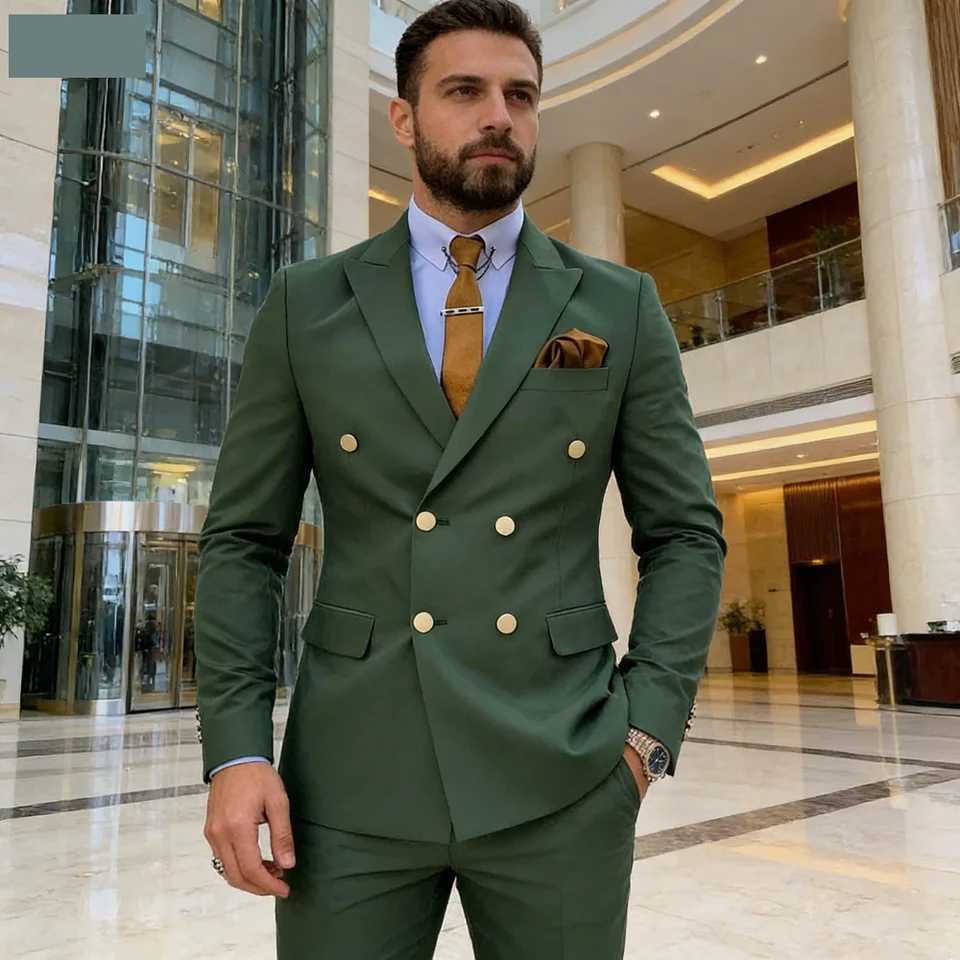 Slim Fit Formal Business Tuxedo for Men Checkered 2-Piece Set Groomsmen Wedding Dress Suit Jacket Vest Pants M260313