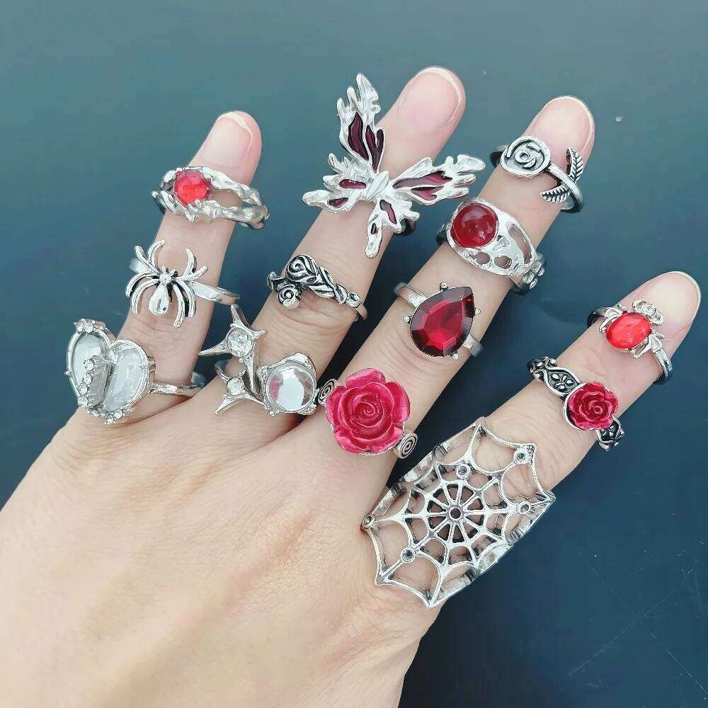 10/20/30Pieces Vintage Punk Butterfly Flower Spider Set Mix Style Halloween Finger Rings Jewelry Part Gifts H260312