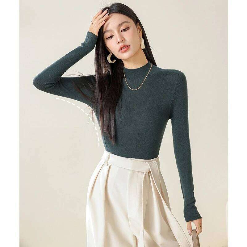 Wool Seamless Integrated Sweatwe Knit Base Shirt, Spring and Autumn Thin Slim Women's Top Z260313