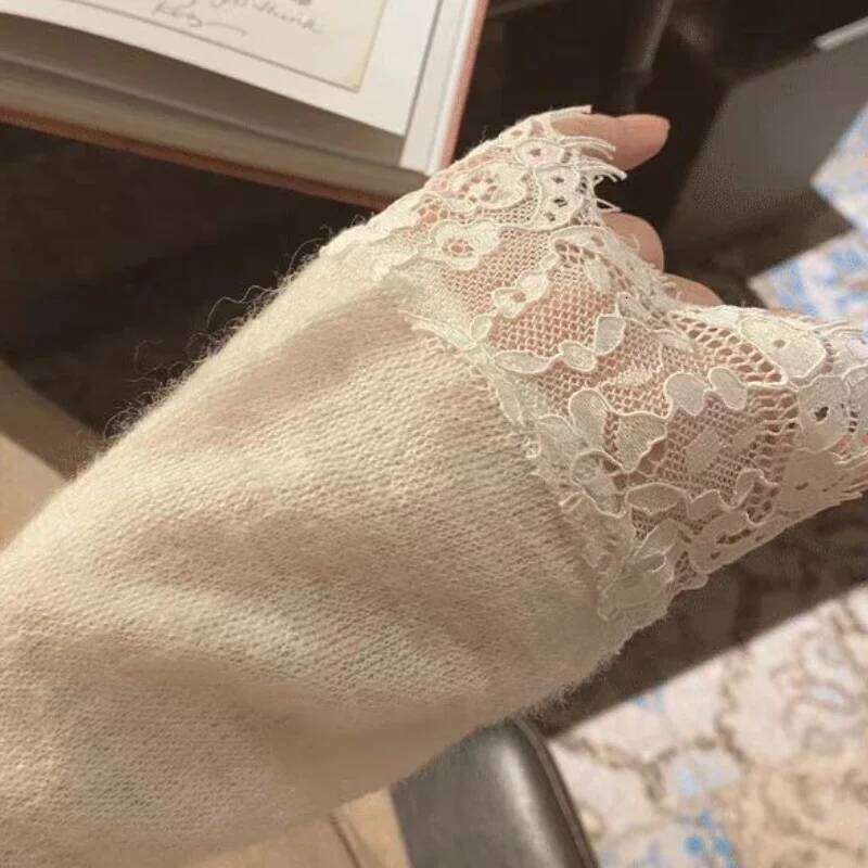 Cardigan Women Hotweet Tender Lace Inner Slim Y2k Sweater Casual Korean Style Girls V-neck Soft Autumn Long Sleeve Temper Chic Z260313