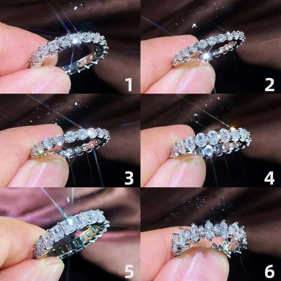 Huitan Fashion Women Micro Paved Big Round/Square/Oval CZ Promise Ring Wedding Jewelry Wifes Gift High Quality H260312